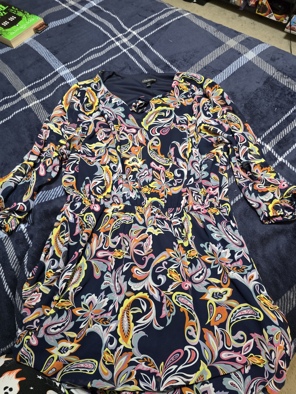 Lane Bryant Navy Paisley-Print Long Sleeve Dress